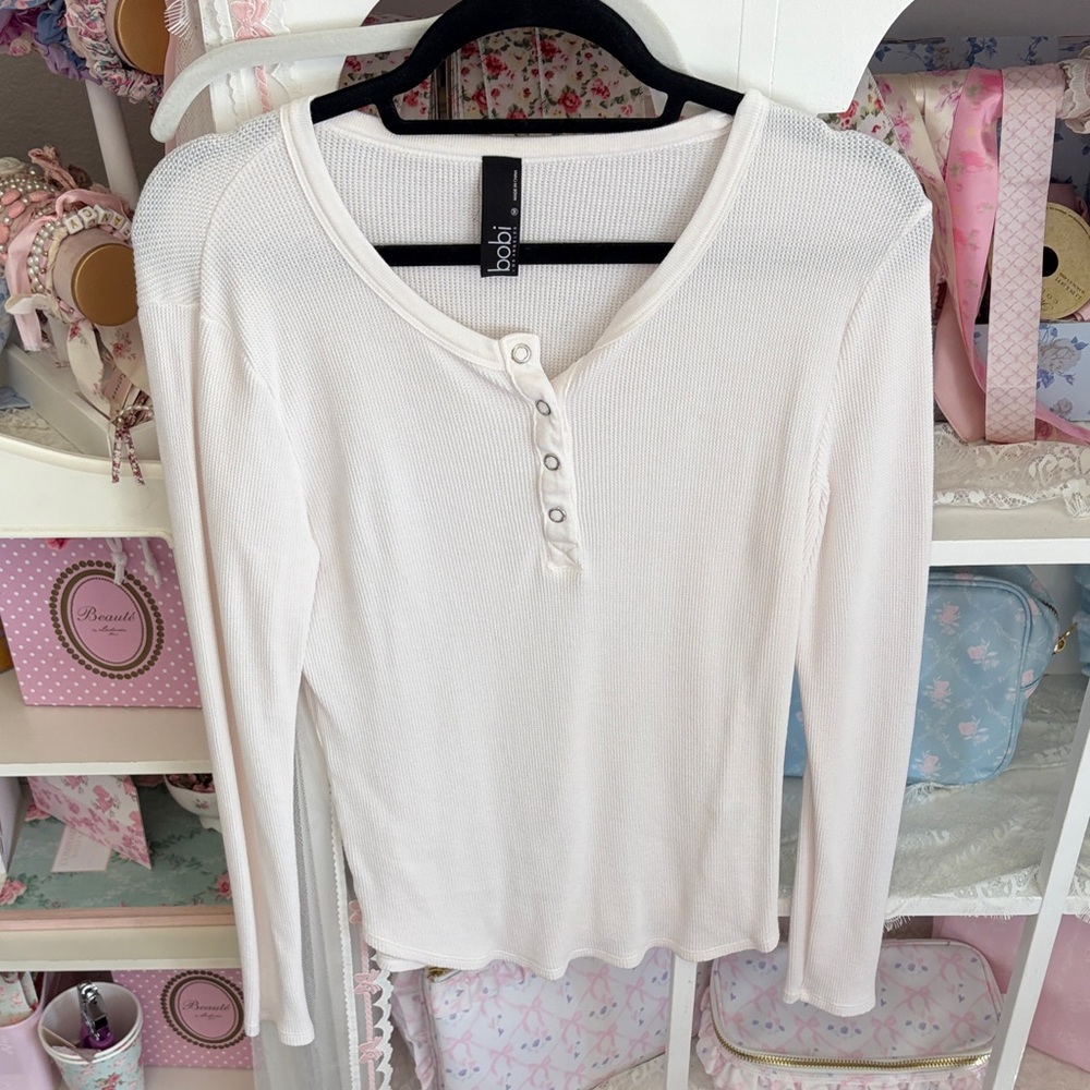 Bobi Ivory Long Sleeve Henley Top